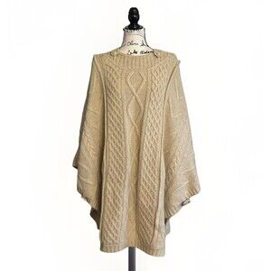 Beautiful VTG Beige LeRoy Knitwear Long Oversized Wool Poncho Heavy Taiwan